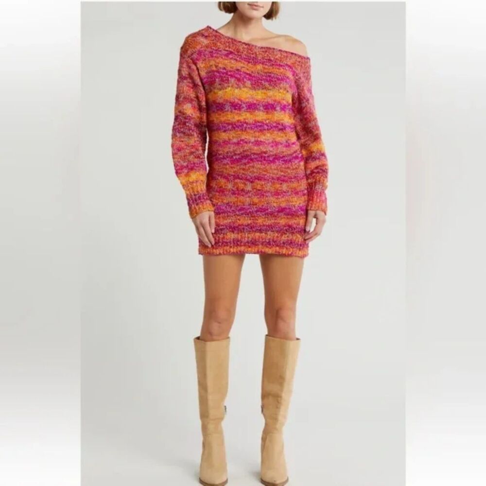 Ramy Brook Darla Knit Sweater Dress Multicolor Metallic Thread Size S New